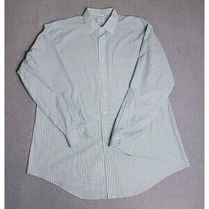 Brooks Brothers Mens 36 17.5  Shirt Button Stripe Blue Teal Regent Cotton Preppy